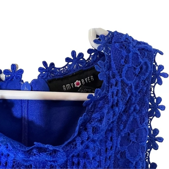 Amy Byer NWT Girls Dress Size 7 Cobalt Blue Sleeveless Floral Lace Textured - Picture 7 of 8